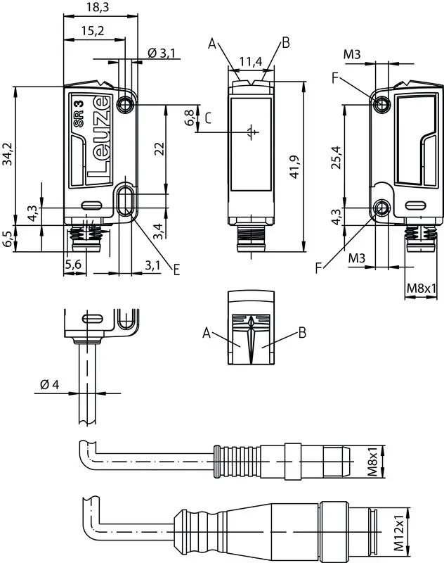 Produktfoto 1 von Leuze Electronic LE3C/6G, Einweg-Lichtschranke Empfänger