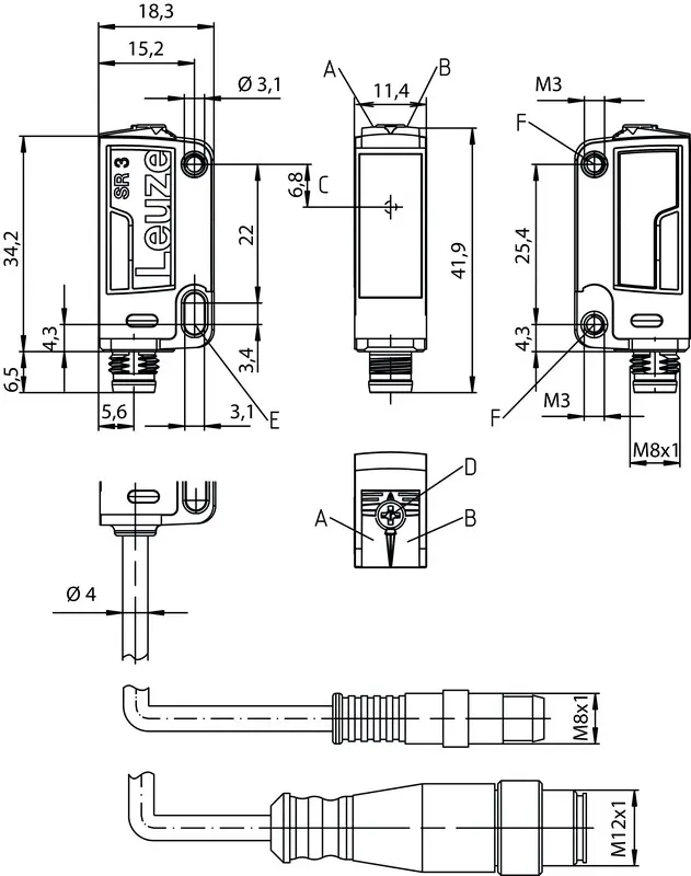 Produktfoto 1 von Leuze Electronic LE3C.B1/6G-M8, Einweg-Lichtschranke Empfänger