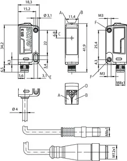 Produktfoto 1 von Leuze Electronic LE3CL1.1/6G-200-M12, Einweg-Lichtschranke Empfänger