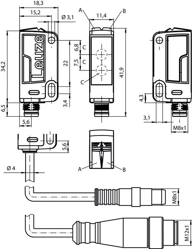 Produktfoto 1 von Leuze Electronic LE23/2X-M8, Einweg-Lichtschranke Empfänger