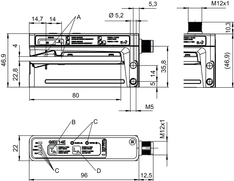 Produktfoto 1 von Leuze Electronic GSX14E/LWT.3-M12, Ultraschall Gabelsensor