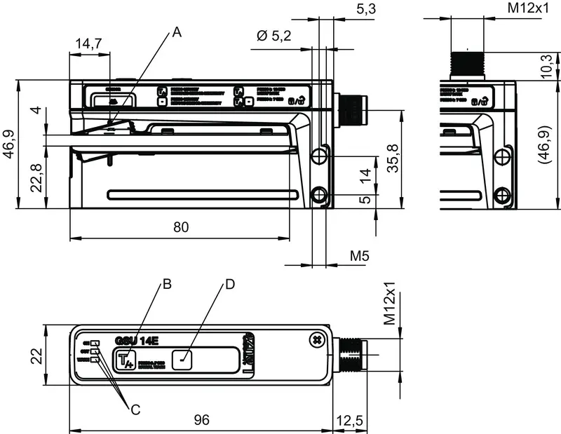 Produktfoto 1 von Leuze Electronic GSU14E/LGT.3-M12V, Ultraschall Gabelsensor