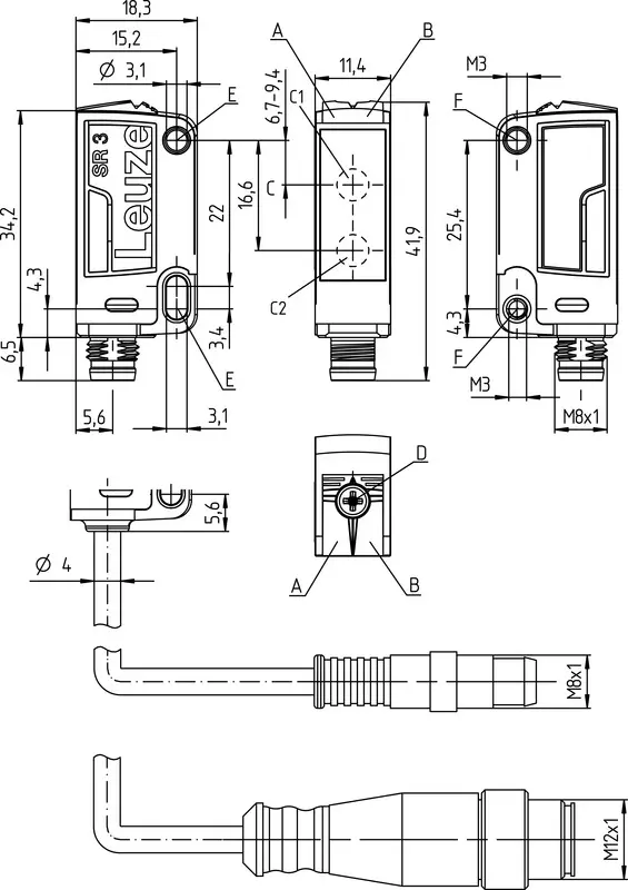 Produktfoto 1 von Leuze Electronic HT3CPP/6G, Taster Hintergrundausblendung