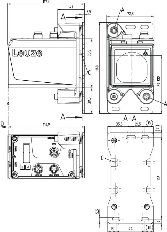 Produktfoto 1 von Leuze Electronic AMS 107i 120 BTA, Optischer Positionssensor