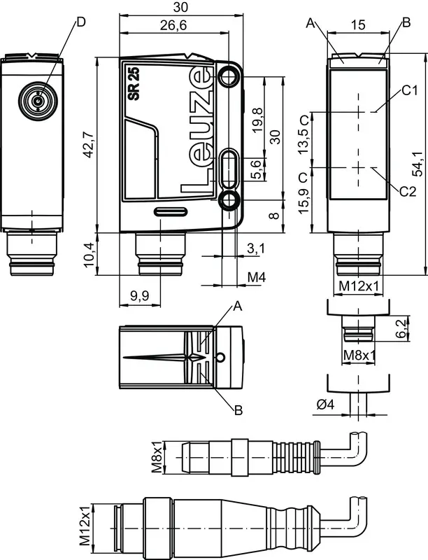 Produktfoto 1 von Leuze Electronic DRT25C.3R/L6-M12, Dynamischer Referenz Taster