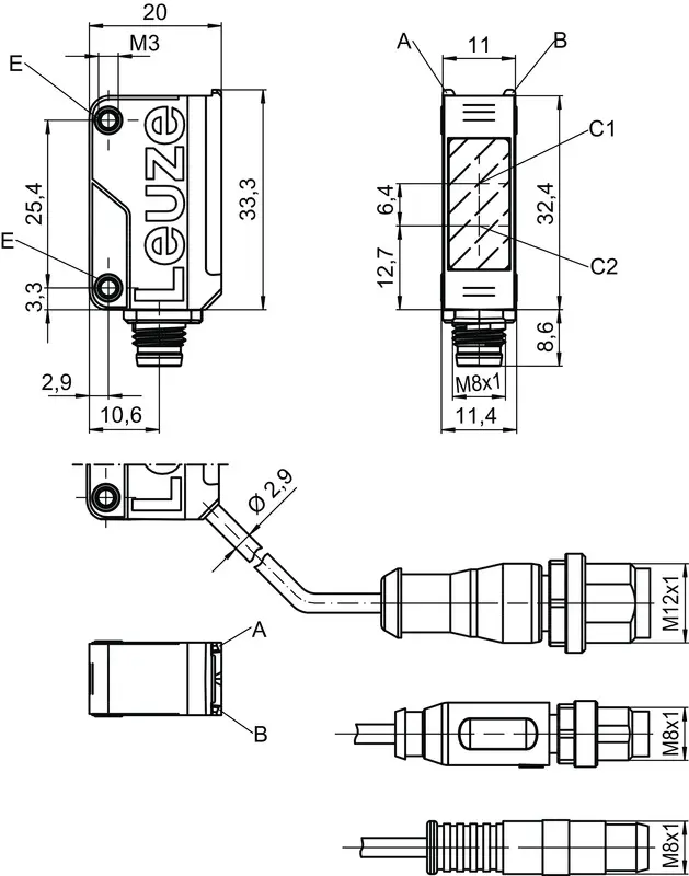 Produktfoto 1 von Leuze Electronic PRK5B/4X-M8, Reflex-Lichtschranke polarisiert