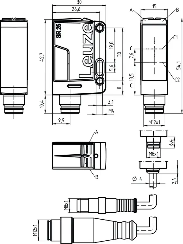 Produktfoto 1 von Leuze Electronic PRK25C.D/4P-M8, Reflex-Lichtschranke polarisiert