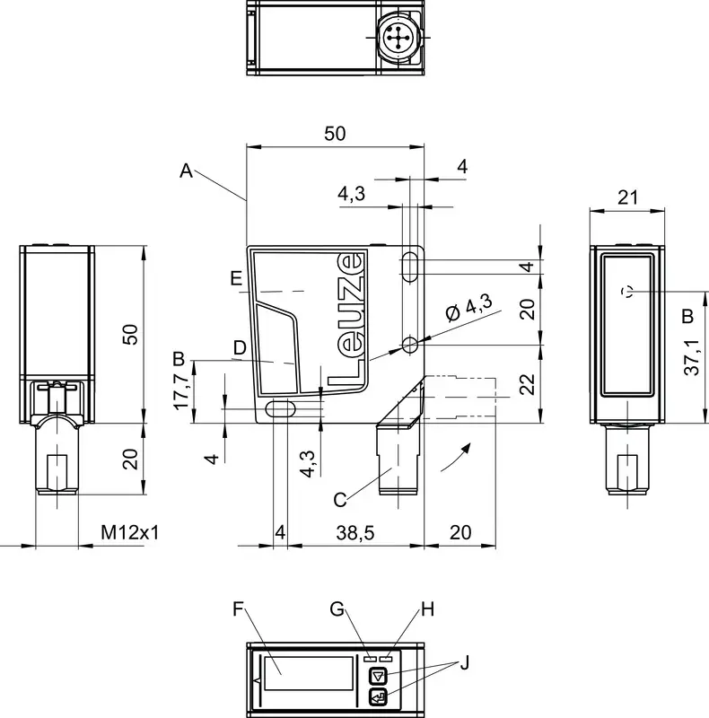 Produktfoto 1 von Leuze Electronic ODS9L1.8/LAK-1050-M12, Optischer Abstandssensor