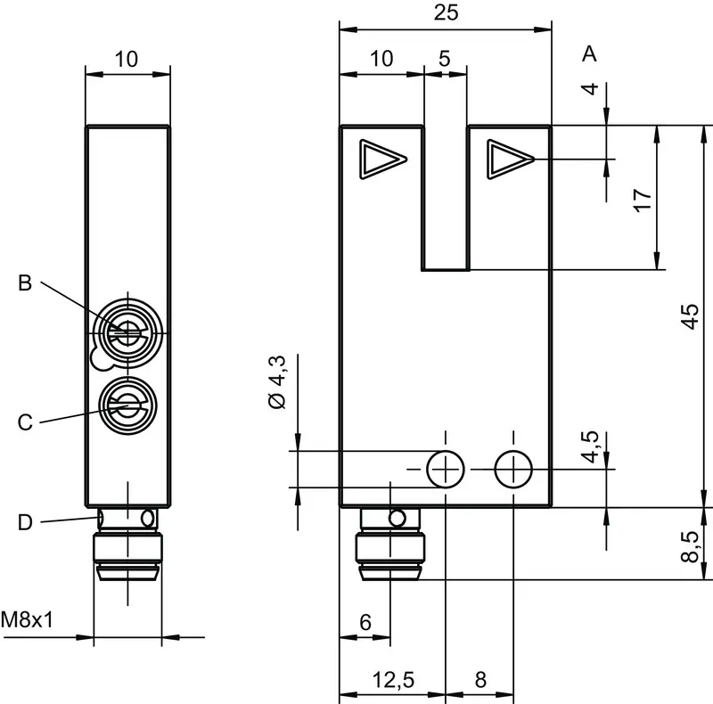Produktfoto 1 von Leuze Electronic GS04B/N.1-5-M8.3, Gabel-Lichtschranke