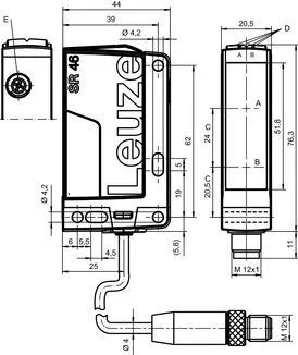 Produktfoto 1 von Leuze Electronic HT46CL1.XR/4P-200-M12, Taster Hintergrundausblendung