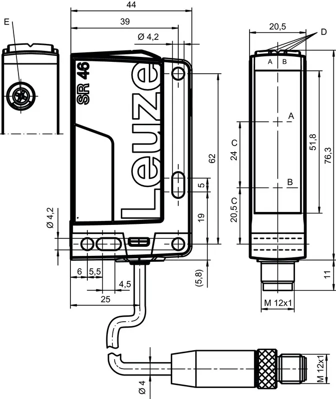 Produktfoto 1 von Leuze Electronic HT46CI/4P-M12, Taster Hintergrundausblendung