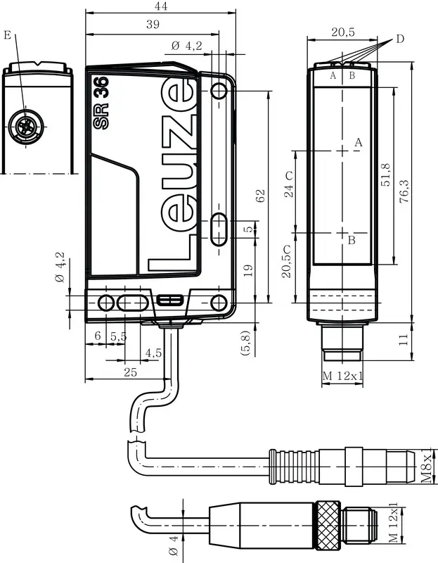 Produktfoto 1 von Leuze Electronic HT36I/4X-M12, Taster Hintergrundausblendung
