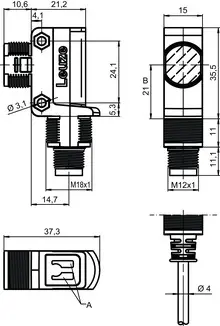 Produktfoto 1 von Leuze Electronic PRK28/4X-200-M8, Reflex-Lichtschranke polarisiert