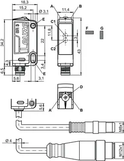 Produktfoto 1 von Leuze Electronic KRT3CM.L3S2/4T-200-M8, Kontrasttaster
