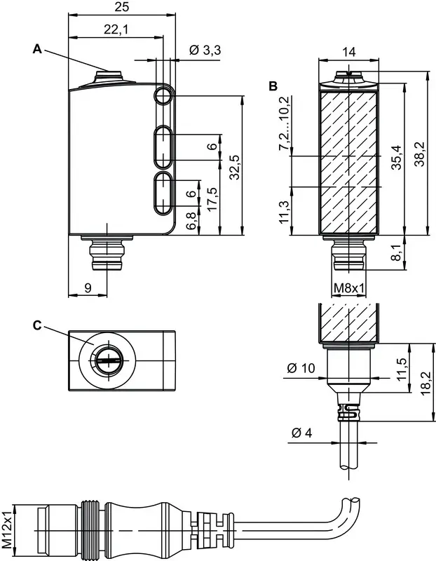 Produktfoto 1 von Leuze Electronic HT55C.S/LG-200-M12, Taster Hintergrundausblendung