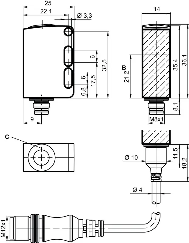Produktfoto 1 von Leuze Electronic LS55C/XX-200-M12, Einweg-Lichtschranke Sender