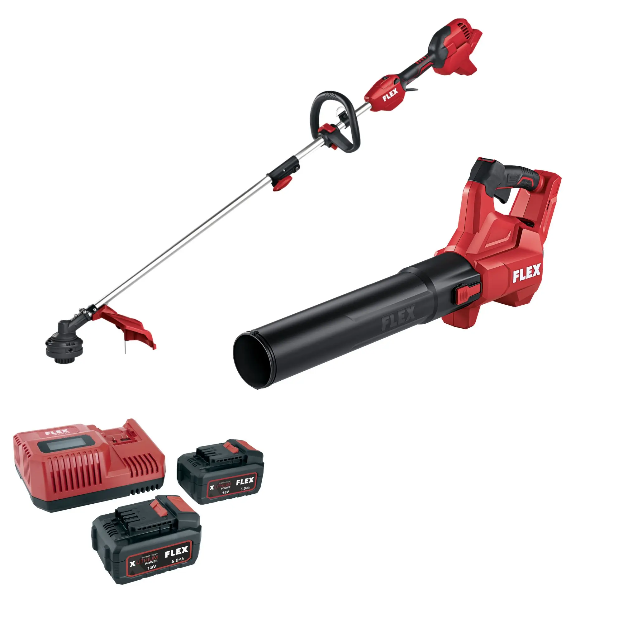 Produktfoto 1 von FLEX Tools 532739-A2V2, Akku-Gartenpaket BRONZE - Rasentrimmer Laubbläser Akkus