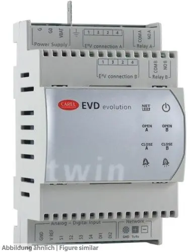 Produktfoto 1 von Carel EVD0000T20, Überhitzungsregler EVD evolution twin Universal, RS485/Modbus inkl. Klemmen