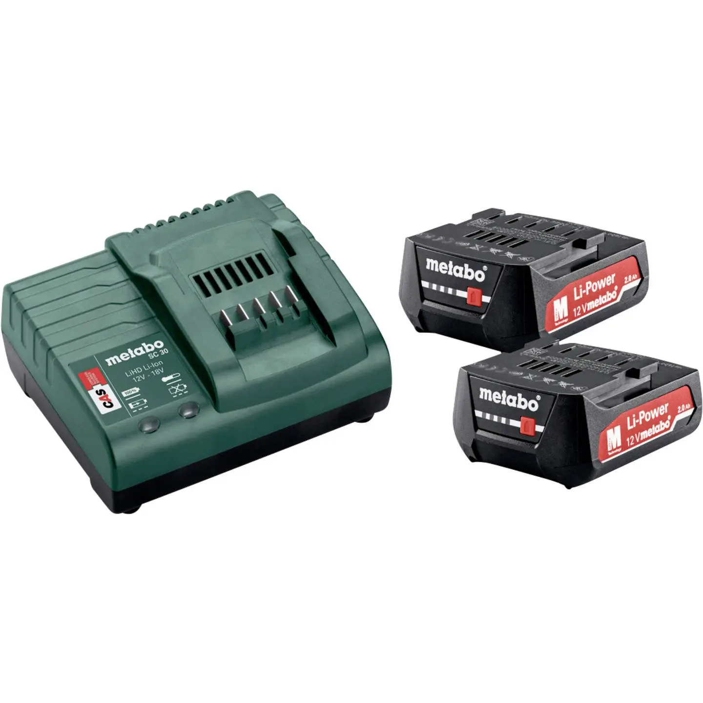 Produktfoto 1 von Metabo 685300000, Basis-Set 2 x 12V 2,0 Ah  + Ladegerät SC 30 im Karton