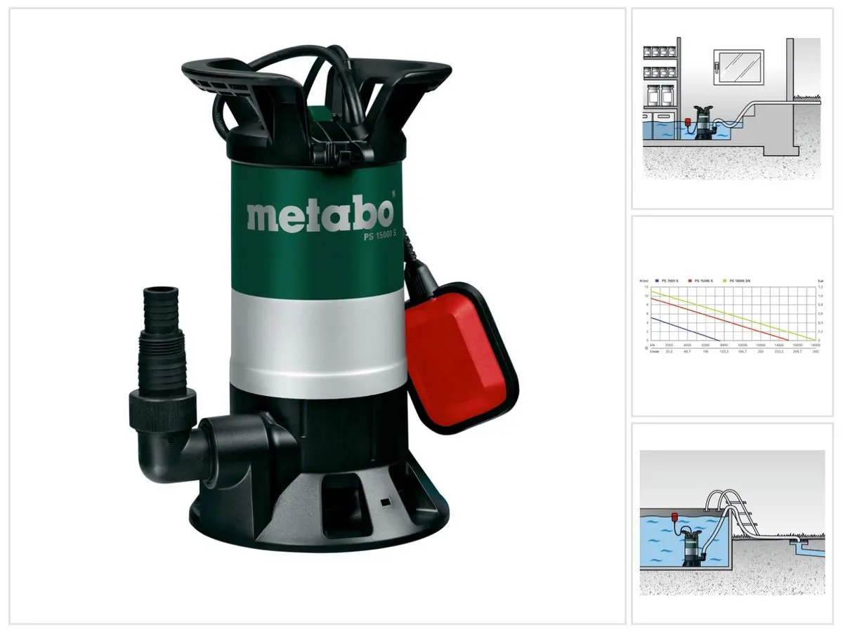 Produktfoto 1 von Metabo 0251500000, PS 15000 S Schmutzwasser Tauchpumpe 850 Watt Fördermenge 15000 l/h
