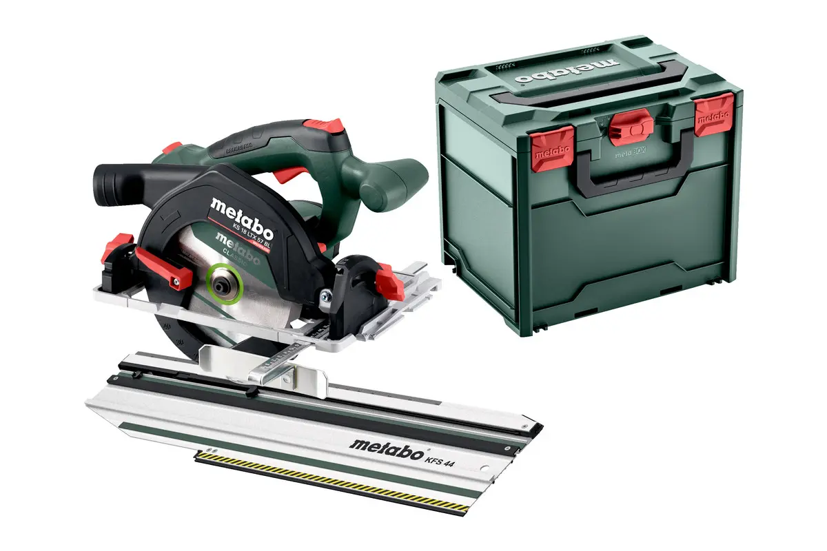 Produktfoto 1 von Metabo 691223000, Akku-Handkreissäge KS 18 LTX 57 BL mit Kappschiene KFS 44 in metaBOX 340