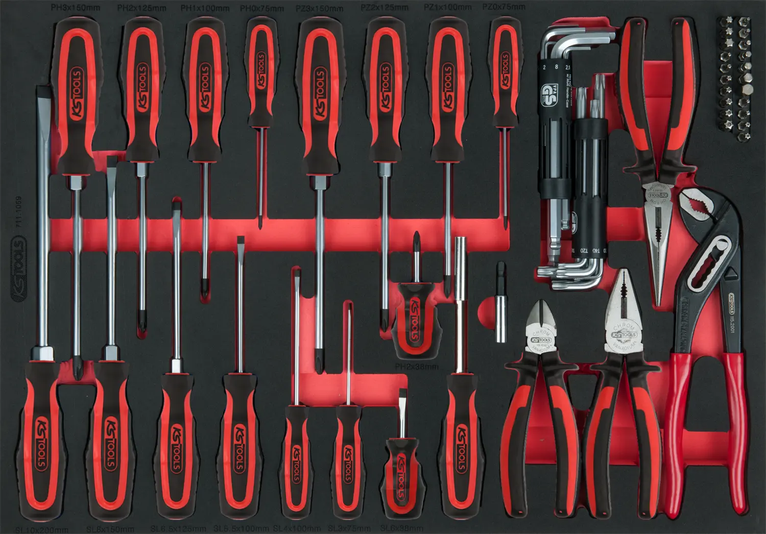 Produktfoto 1 von KS Tools 711.1059, Zangen- und Schraubendreher-Satz, 59-tlg in 1-1 Systemeinlage