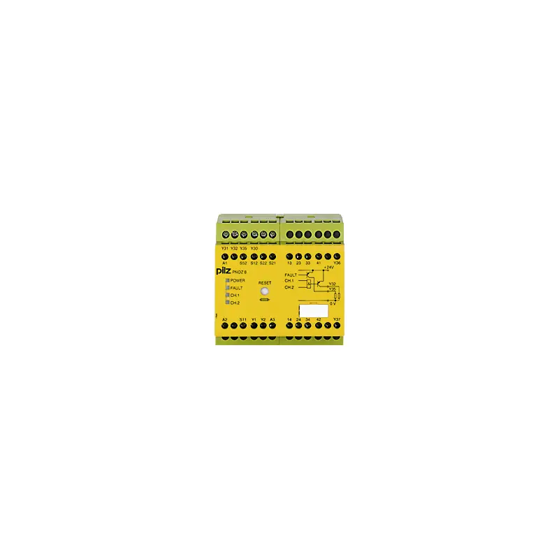 Produktfoto 1 von PILZ PNOZ 8 24VDC 3n/o 1n/c 2so, Überwachung von Not-Halt, Schutztüren
