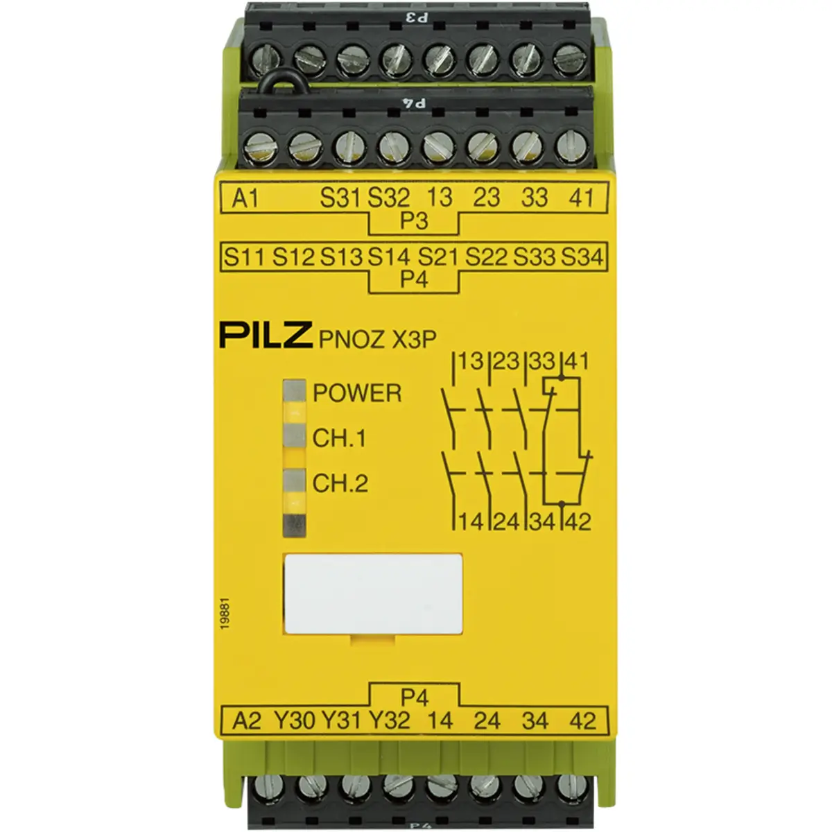 Produktfoto 1 von PILZ PNOZ X3P 24VDC 24VAC 3n/o 1n/c 1so, Überwachung von Not-Halt, Schutztüren