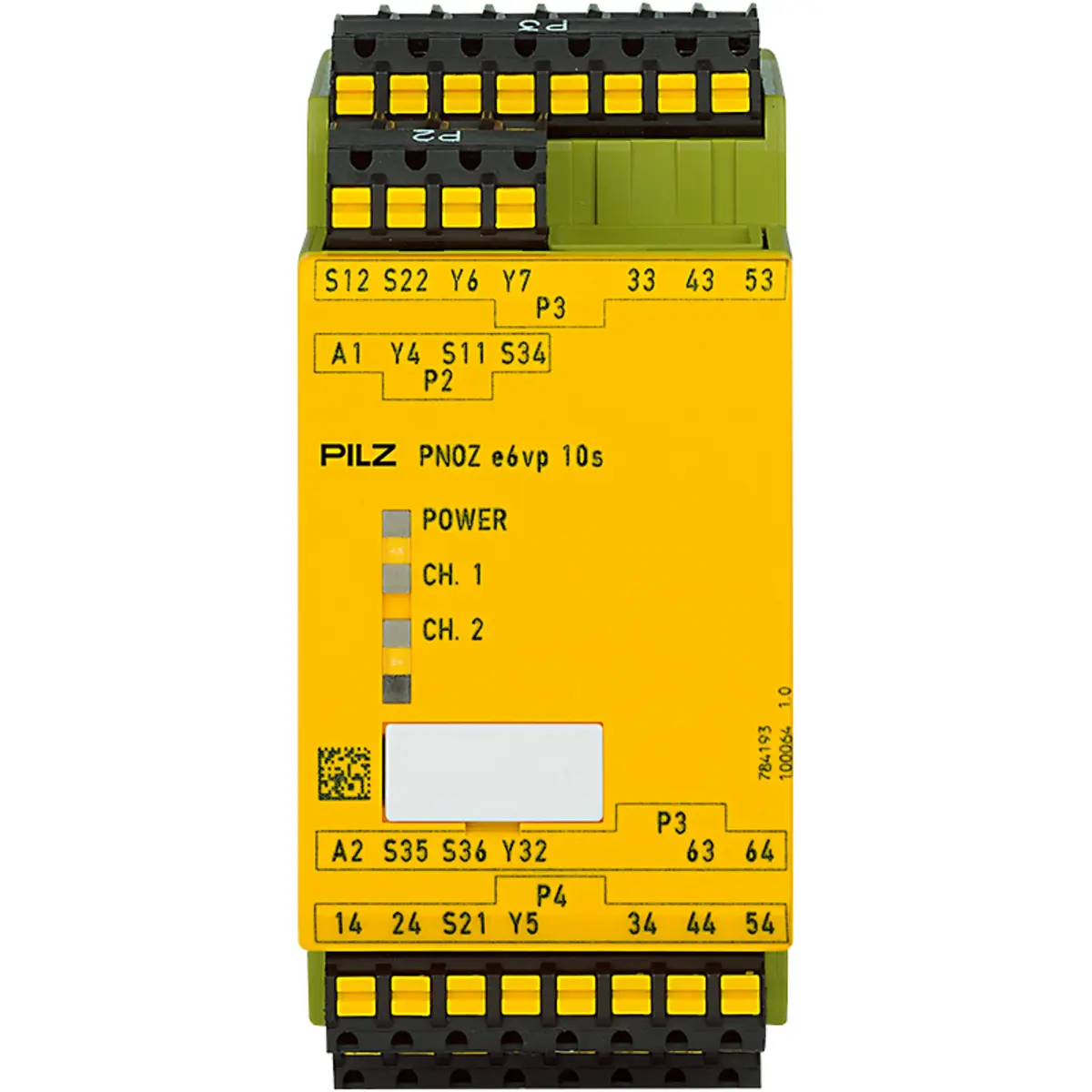 Produktfoto 1 von PILZ PNOZ e6vp C 24VDC 4n/o 1so 1so t, Überwachung von Not-Halt, Schutztüren