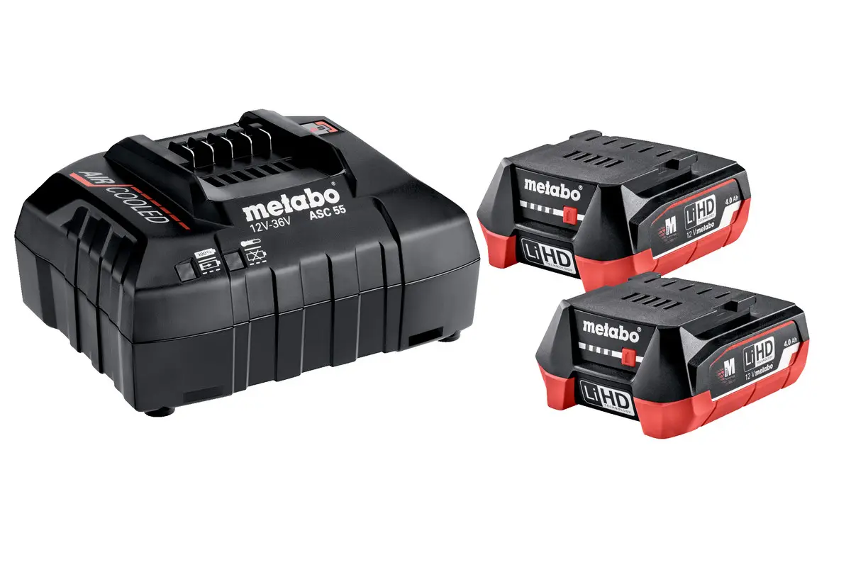 Produktfoto 1 von Metabo 685301000, Basis-Set 2x LiHD 12V 4,0 Ah Akkus + Lader ASC55 im Karton