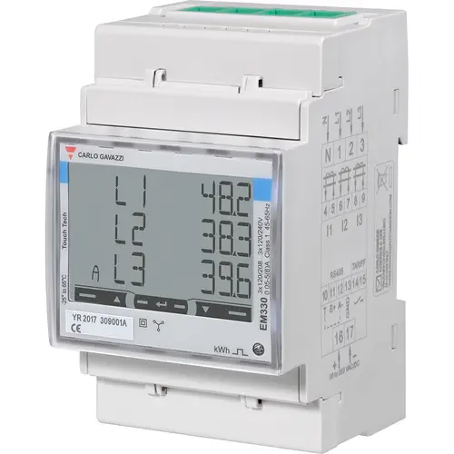Produktfoto 1 von Carlo Gavazzi EM330DINAV53HS1PFB, ANHANG D ENERGIEZÄHLER 3-PHASIG REV.0