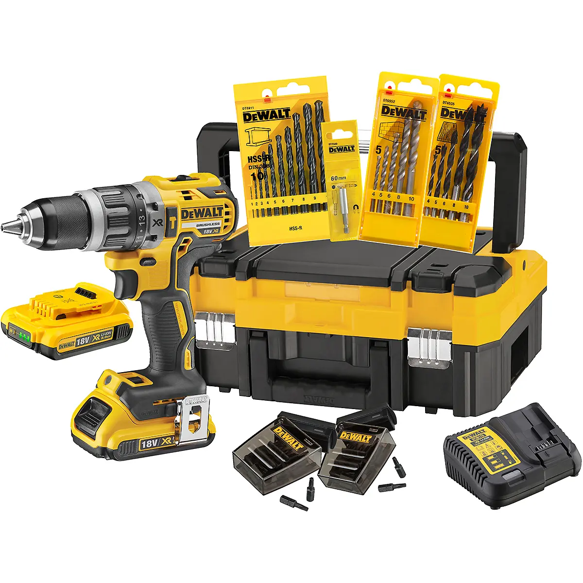 Produktfoto 1 von DeWalt DCK796D2T-QW, Akku-Schlagbohrschrauber 18V + Akku + Zubehör 71-tlg.