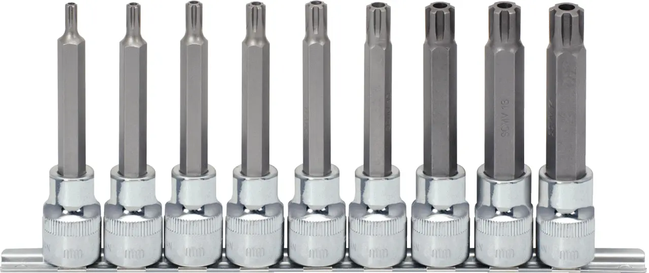 Produktfoto 1 von KS Tools 918.1895, 1/2" CHROMEplus RIBE-Bit-Stecknuss-Satz 9-tlg M5-M14