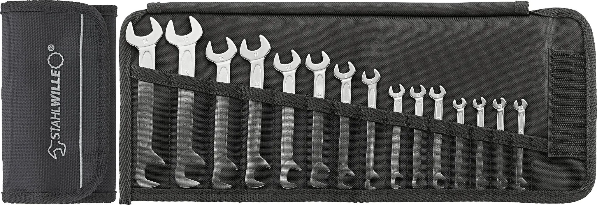 Produktfoto 1 von Stahlwille 96400651, 12/15 PC Doppel-Maulschlüssel-Satz 15teilig 3.2 - 14 mm