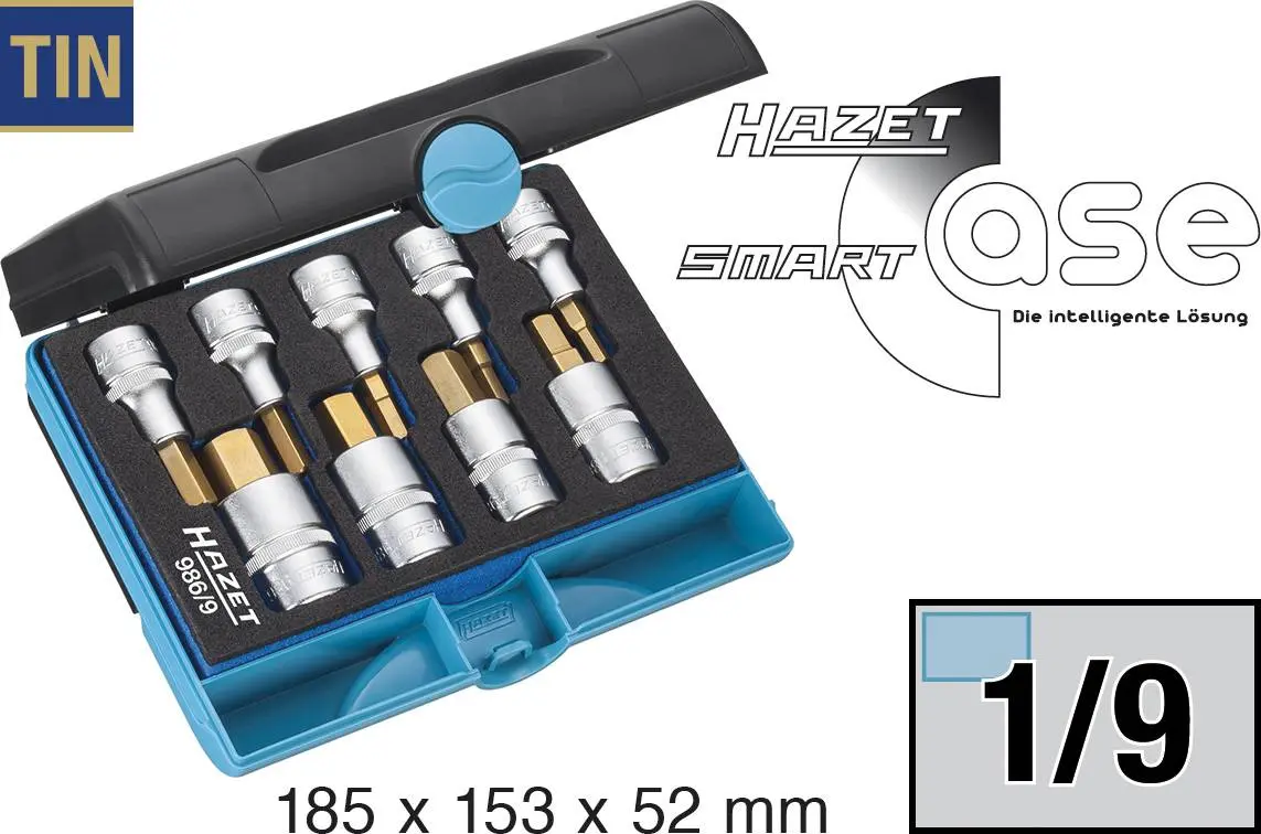 Produktfoto 1 von Hazet 986/9, Steckschlüssel-Bit-Einsatz-Set 1/2" (12.5 mm) 9teilig