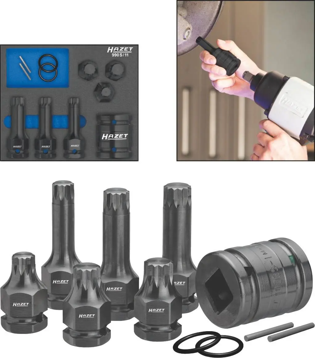 Produktfoto 1 von Hazet 990S/11, Kraft-Steckschlüsseleinsatz-Set 1/2" (12.5 mm) 11teilig