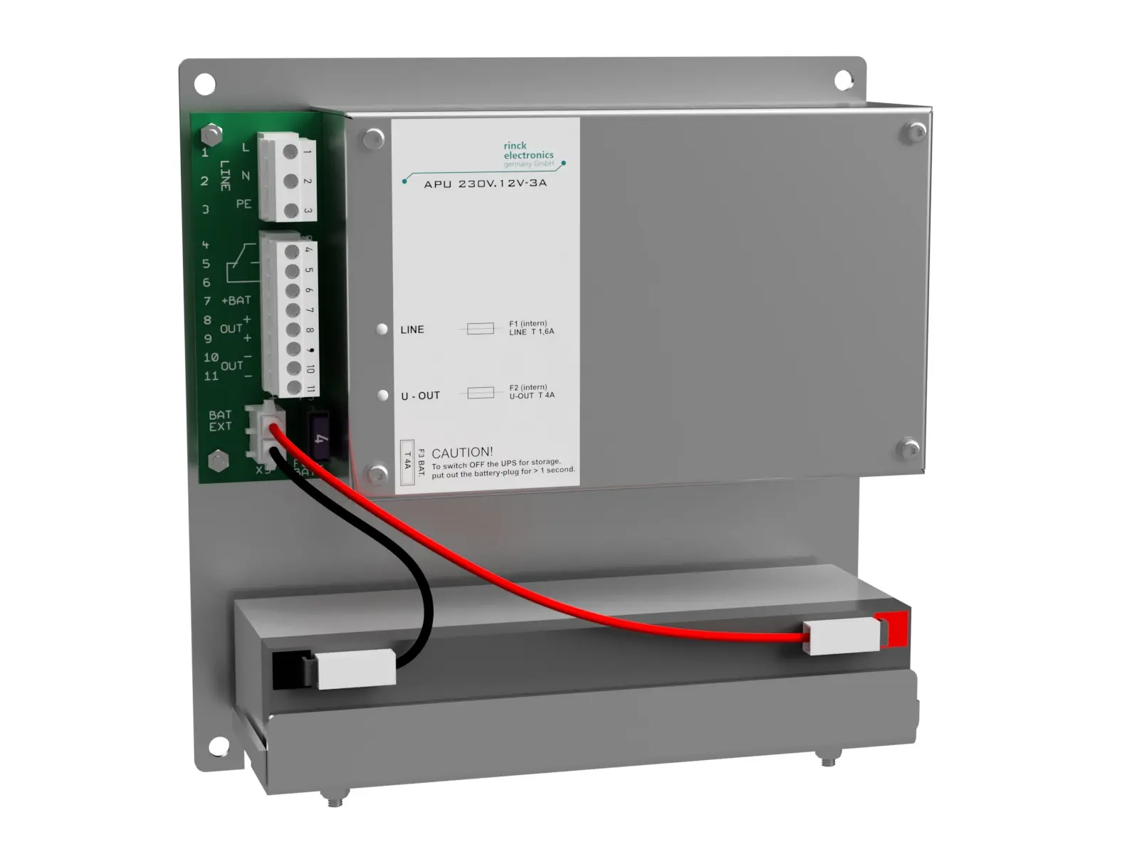 Produktfoto 1 von Rinck Electronic APU230V.12V-3A/2,2Ah, USV-Stromversorgung 230V/12V DC, 3A