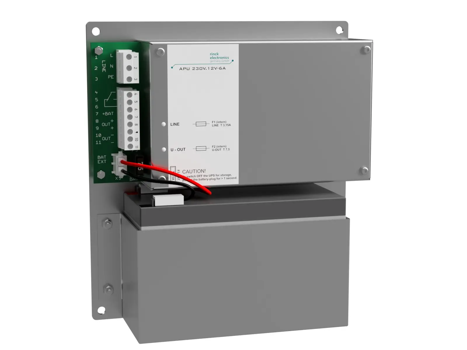 Produktfoto 1 von Rinck Electronic APU230V.12V-6A/7,2Ah, USV-Stromversorgung 230V/12V DC, 6A