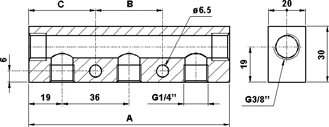 Produktfoto 1 von AZ Pneumatica AU.015.1, Luftverteiler 5 Anschlüsse G1/4", Bohrung G3/8"