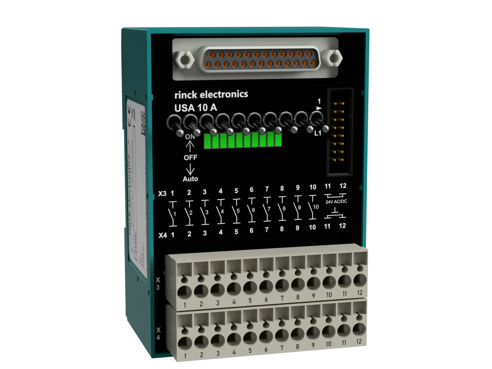 Produktfoto 1 von Rinck Electronic USA10A-HE, Ausgabeeinheit für Andover DM20, 10x Relaiskont.