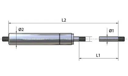 SODEMANN GFRF-10-200-1200-316, Gasfeder mit Gewinde, Edelstahl