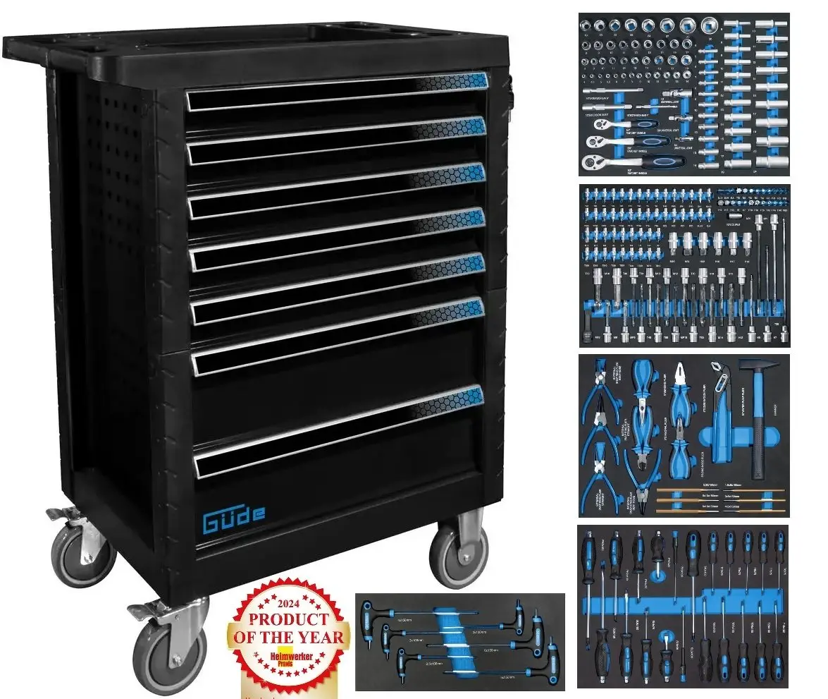Produktfoto 1 von Güde 39131, Premium Werkstattwagen GW7 Black Line 7 Schubladen 226-teilig