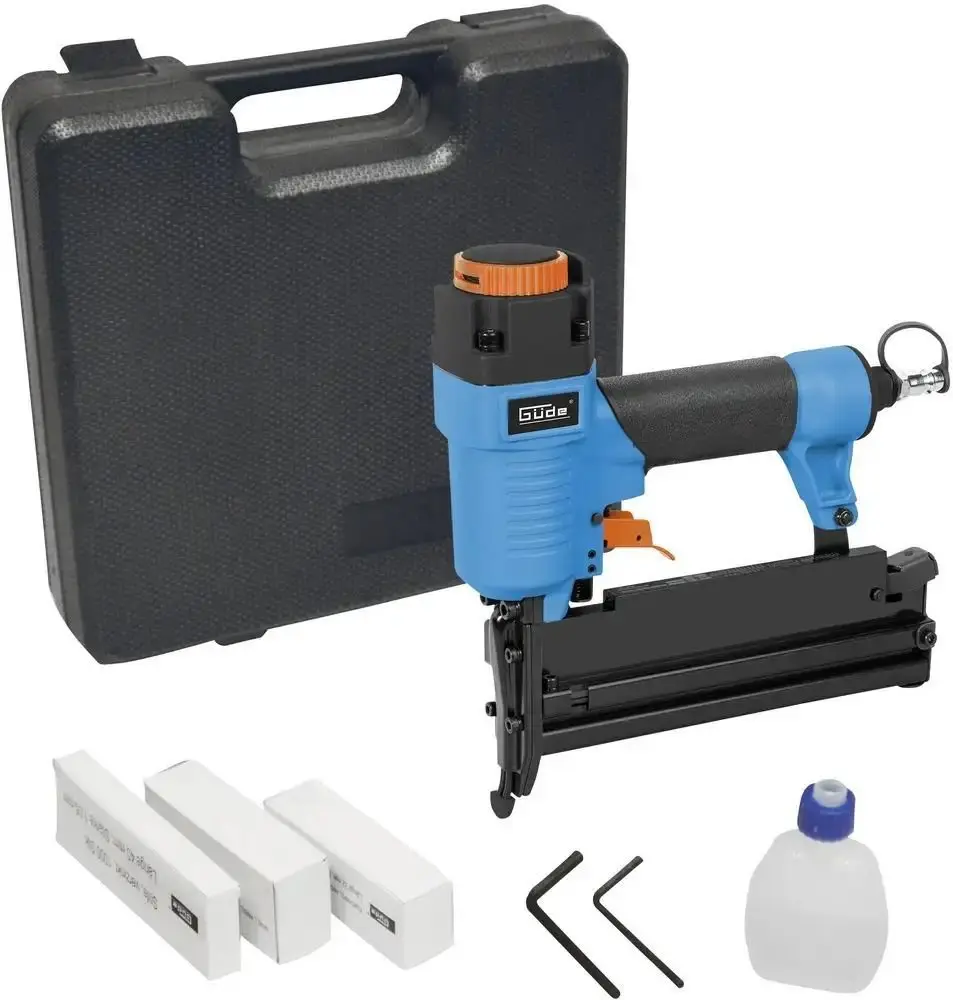 Produktfoto 1 von Güde 40221, Druckluft-Klammergerät/Nagler 3in1 Klammerer Koffer Ölflasche