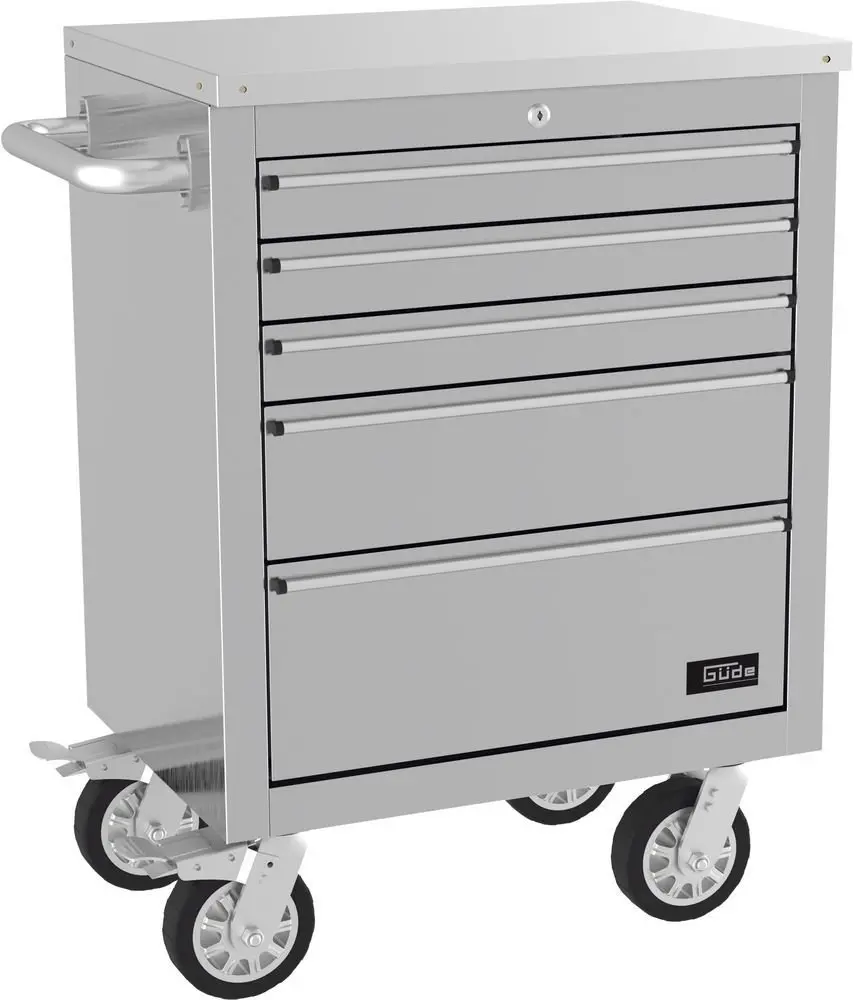 Produktfoto 1 von Güde 40486, Werkbank GW 5 INOX Edelstahl max. 300kg 5 Schubladen 4 Rollen