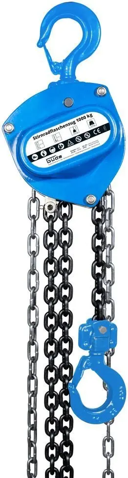 Produktfoto 1 von Güde 55103, Stirnradflaschenzug 1000 kg Lastkette 3m drehbarer Haken