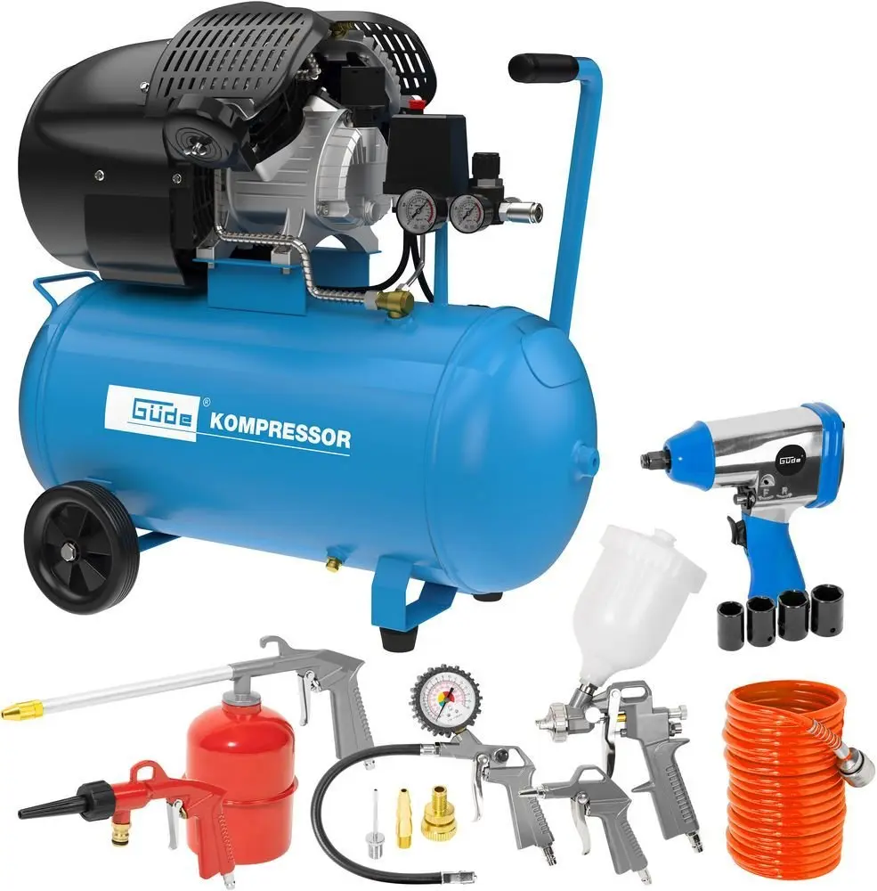 Güde 71177, Druckluft Kompressor 405/10/50 15 TLG 2-Zylinder inkl. Zubehör-Set