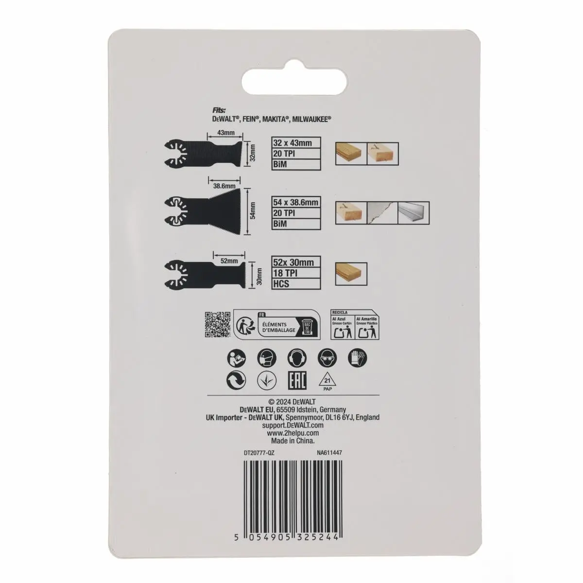 Produktfoto 1 von DeWalt DT20777-QZ, Multi Tool BiM Sägeblatt-Set 5-tlg.