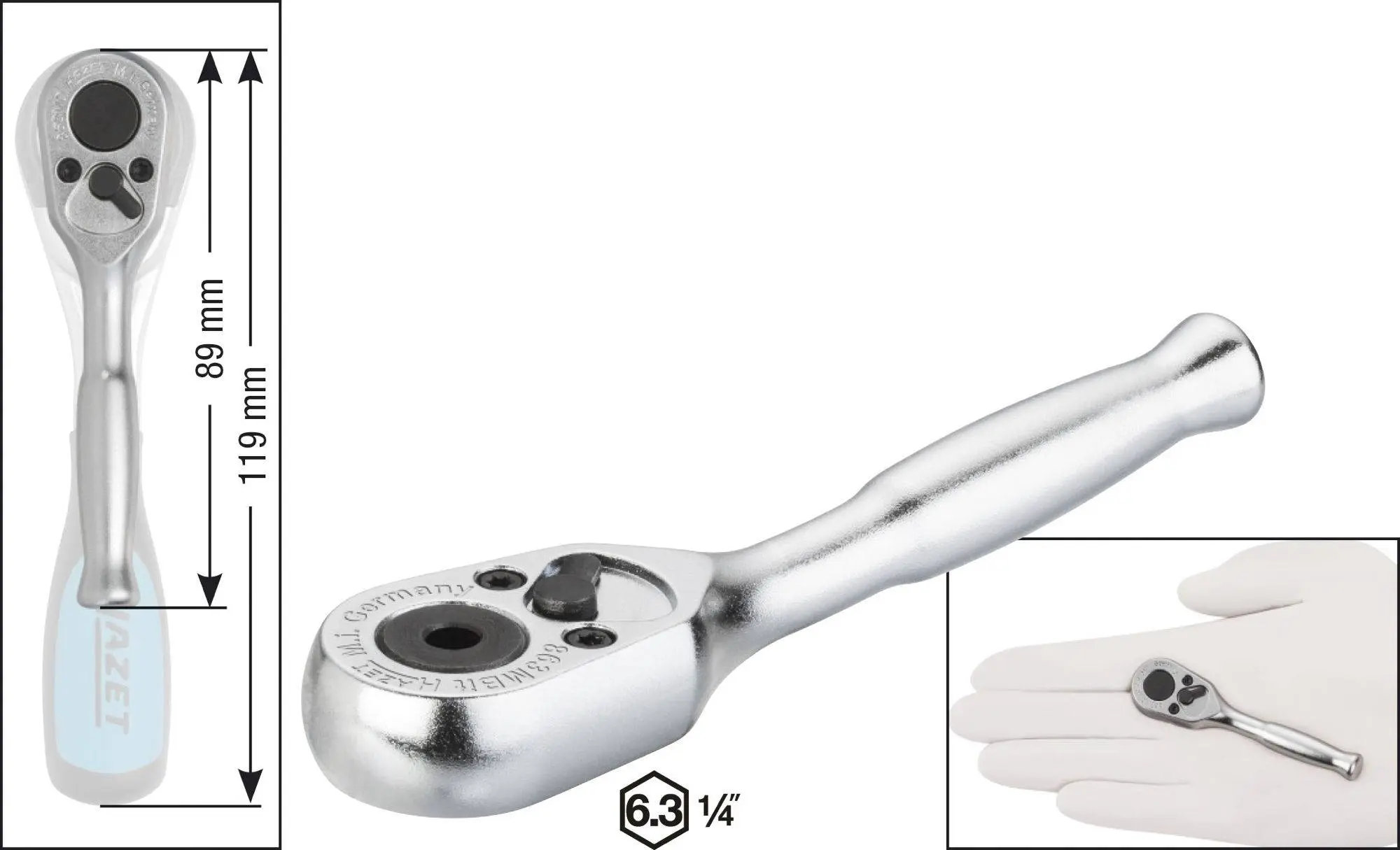 Produktfoto 1 von Hazet 863MBIT, Bit-Ratsche 1/4" (6.3 mm) 89mm