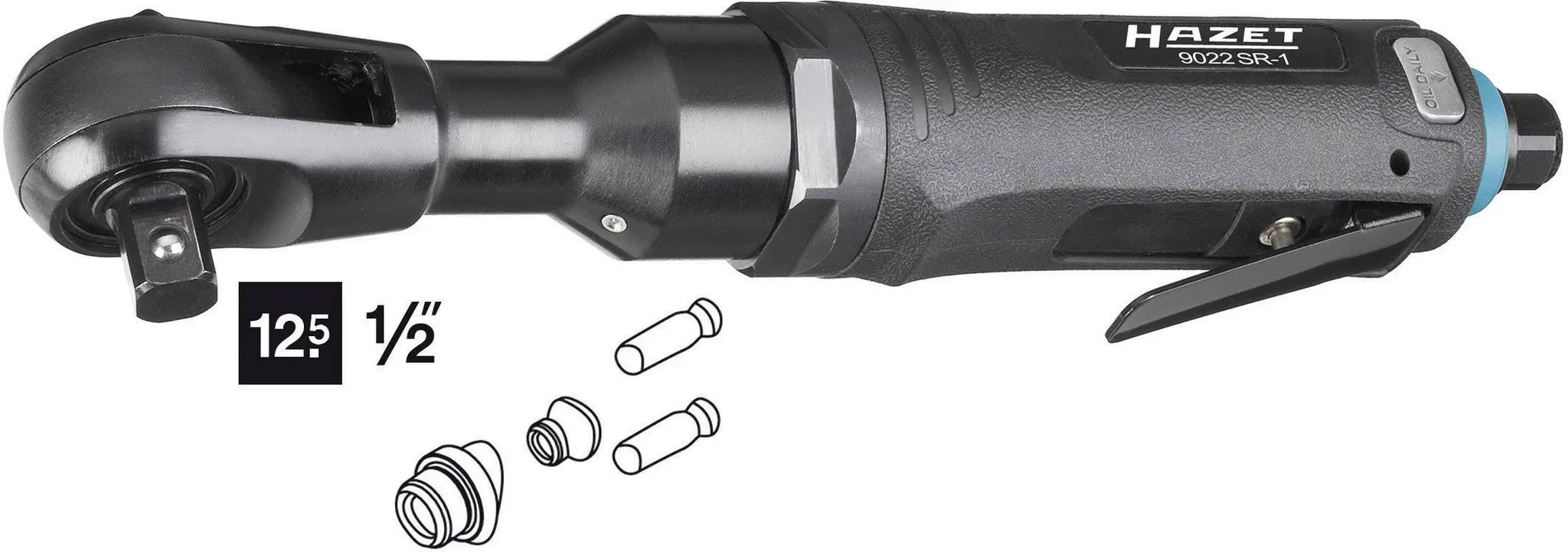 Produktfoto 1 von Hazet 9022SR-1, Druckluft-Umschaltknarre 1/2" (12.5 mm) Außenvierkant 6.3 bar