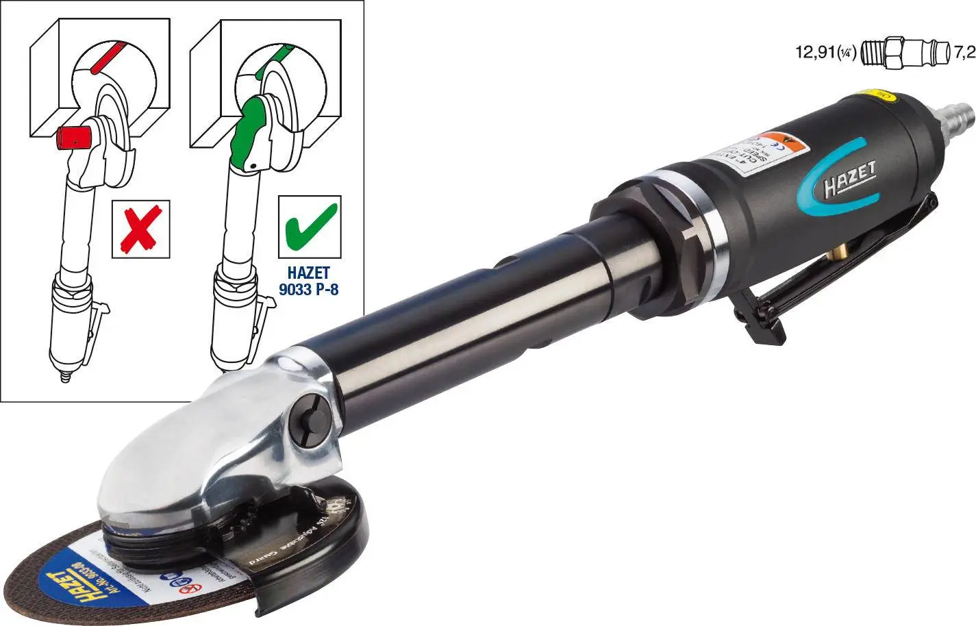 Produktfoto 1 von Hazet 9033P-8, Druckluft-Schleifer 3/8" (10 mm) Außenvierkant 6.3 bar